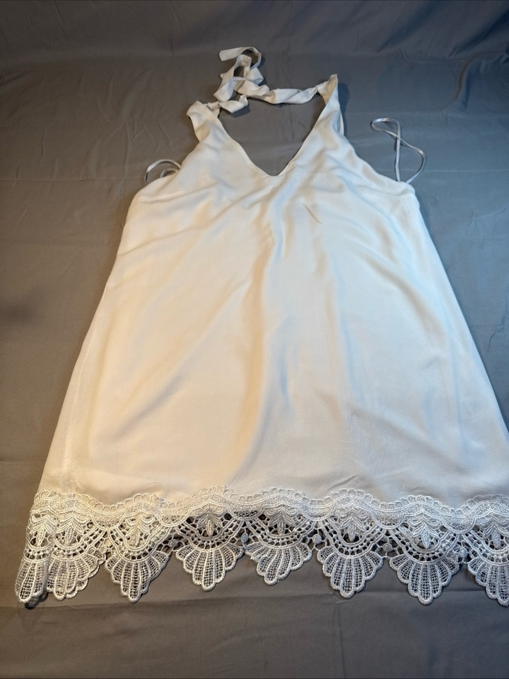 Lulu's White Lace-Hem Halter Mini Dress